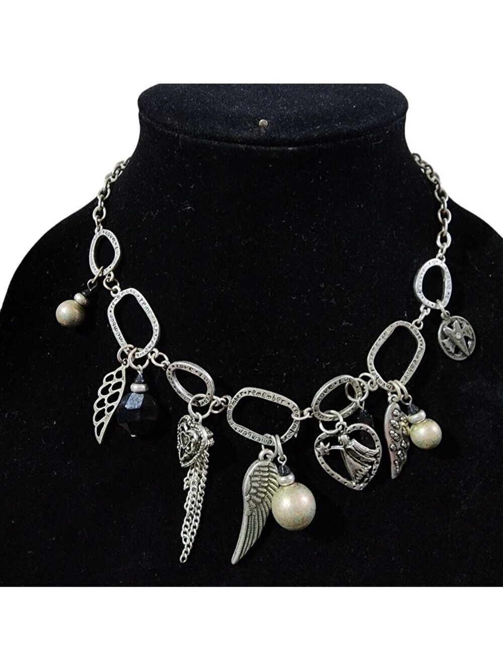 Vintage style charm necklace faith Angels Love Remember wings